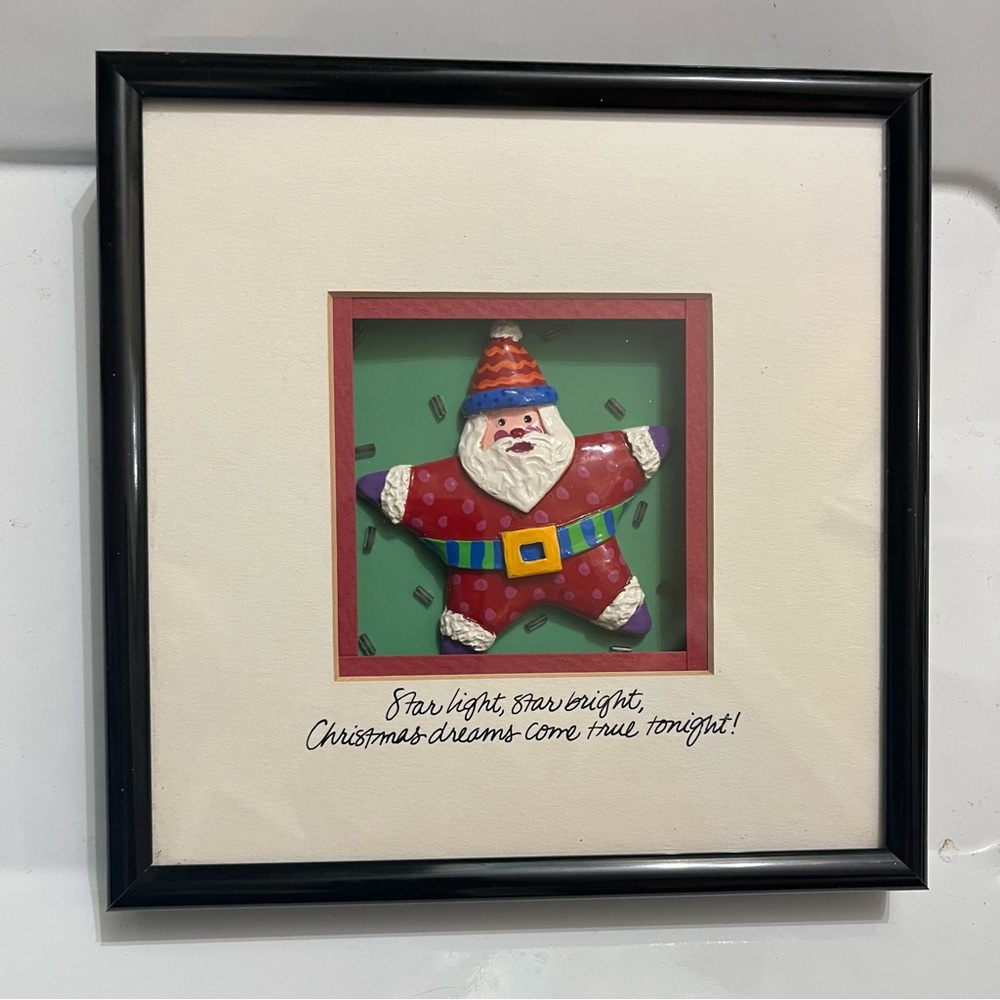 Christmas dreams come true tonight 3D star Santa matted framed shadow box 7” sq.